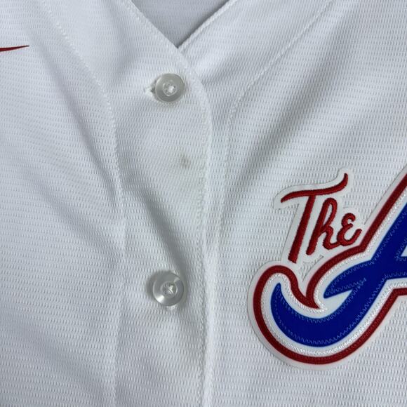 Atlanta Braves Jersey Womens Large White Blue MLB Baseball Nike City Connect 715 - Picture 4 of 14